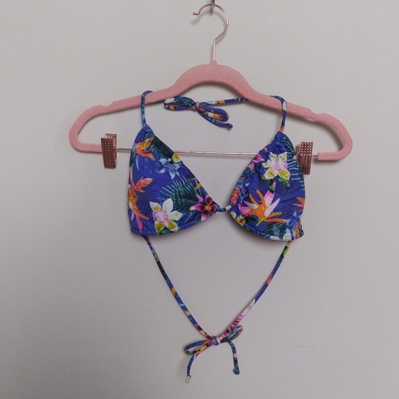 Sunsets Tropical Floral Print Slide Tie Triangle Halter Bikini Top Size Medium - Picture 1 of 9